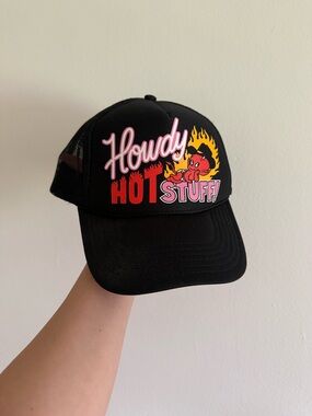 American Vintage Black Trucker Hat with Pink, Red & Yellow Graphic